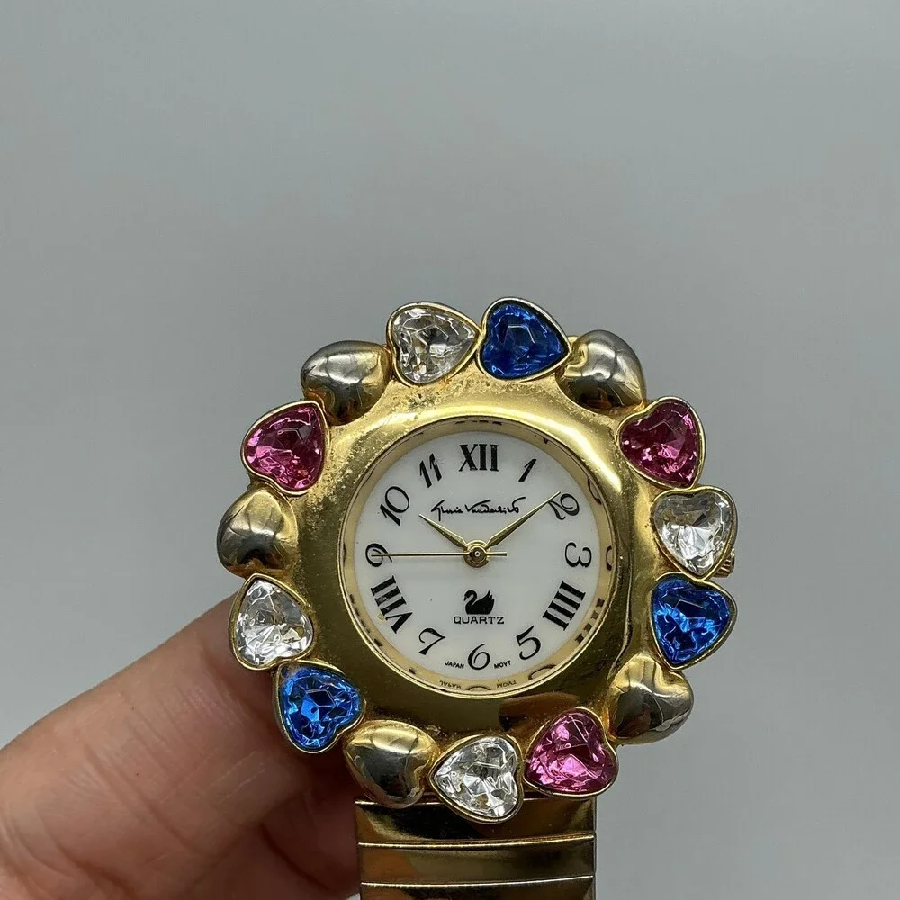 Vtg Gloria Vanderbilt V3700 Womens Watch 40mm Gold Heart Crystals New Battery